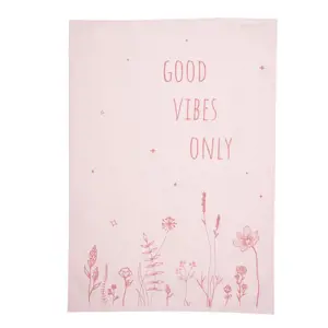 Produkt Růžová bavlněná utěrka s kytičkami Good Vibes Only - 47*70 cm Clayre & Eef