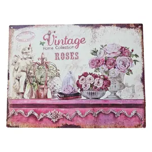 Produkt Růžová nástěnná kovová cedule s růžemi Vintage Roses - 33*25 cm Ostatní