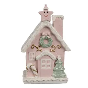 Růžová svítící perníková chaloupka Gingerbread House - 10*8*15 cm Clayre & Eef