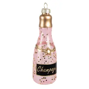 Produkt Růžová vánoční skleněná ozdoba láhev šampaňské Champagne - Ø 4*12 cm Clayre & Eef