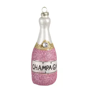 Produkt Růžová vánoční skleněná ozdoba láhev šampaňské Champagne - Ø 4*12 cm Clayre & Eef