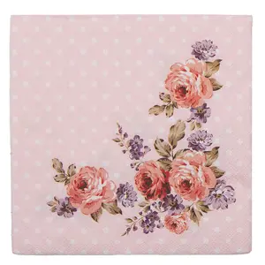 Růžové papírové ubrousky s růžemi Dotty Rose I - 33*33 cm (20ks) Clayre & Eef