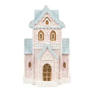 Produkt Růžovo-modrá svítící perníková chaloupka Gingerbread House - 10*8*16 cm Clayre & Eef