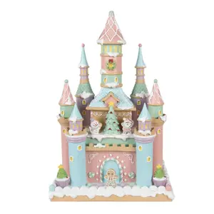 Produkt Růžovo-modrý pastelový perníkový zámek Gingerbread House  - 27*18*42 cm Clayre & Eef