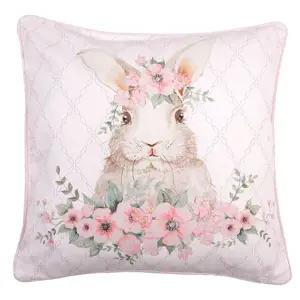 Produkt Růžový bavlněný povlak na polštář s králíčkem Floral Easter Bunny - 40*40 cm Clayre & Eef