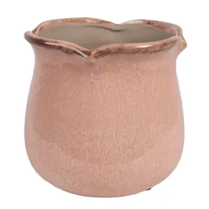 Produkt Růžový keramický obal na květináč s vlnitým okrajem L - Ø 16*15 cm Clayre & Eef