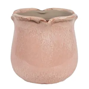 Produkt Růžový keramický obal na květináč s vlnitým okrajem M - Ø 12*12 cm Clayre & Eef