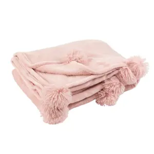 Růžový plyšový pléd Pompom s bambulemi baby pink -  130*170cm J-Line by Jolipa