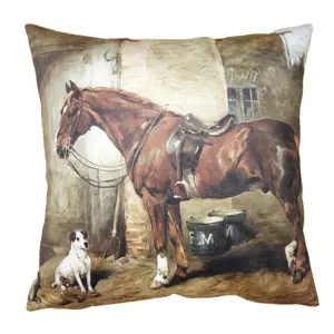 Produkt Sametový povlak na polštář s koněm ve stáji Horse - 45*45 cm Clayre & Eef