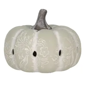 Šedo-zelená antik dekorace dýně s ornamentem Pumpkin - Ø 23*18 cm Clayre & Eef