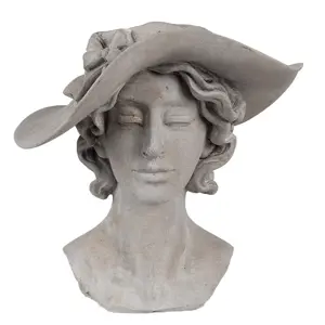 Šedý antik květináč hlava ženy s kloboukem - 27*23*26 cm Clayre & Eef