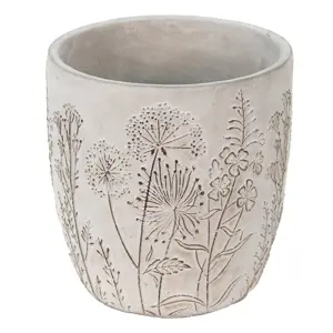 Šedý cementový obal na květináč s lučními květy Wildflowers - Ø20*21cm Clayre & Eef