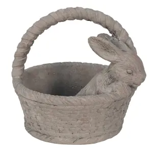 Produkt Šedý dekorační obal na květináč ve tvaru košíčku s králíčkem - 24*21*22 cm Clayre & Eef