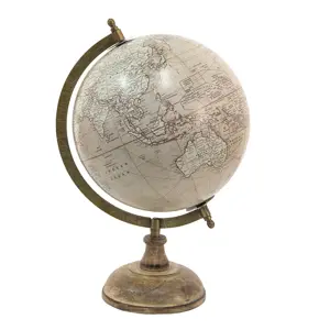 Produkt Šedý dekorativní glóbus na dřevěném podstavci Globe - 22*22*37 cm Clayre & Eef