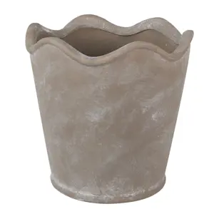 Produkt Šedý keramický obal na květináč s vlnitým okrajem M - Ø 16*14 cm Clayre & Eef