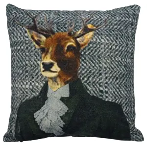 Šedý sametový polštář s jelenem Fleury Deer - 50*50*15cm Mars & More