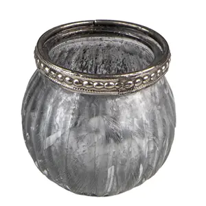 Produkt Šedý skleněný svícen na čajovou svíčku se zdobným lemem - Ø6*6 cm Clayre & Eef