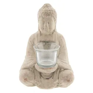 Produkt Šedý teracottový svícen budha na čajovou svíčku - 13*11*21 cm Clayre & Eef