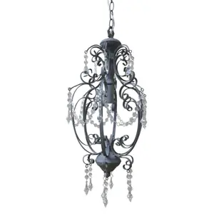 Šedý vintage ručně vyrobený lustr s kamínky Chandelié - 31*52cm/E14/ 60W Chic Antique