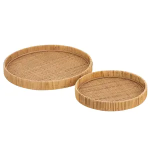 Set 2ks kulatý ratanový podnos Rattan Boom  - Ø 40*4 / Ø 30*4cm J-Line by Jolipa