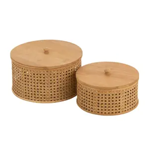 Set 2ks kulatých ratanových boxů s výpletem Rattan Boom  - Ø 31*19cm J-Line by Jolipa