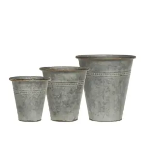 Set 3ks plechový zinkový antik obal na květináč Pintio - Ø 19*21/ Ø 13*14/ Ø 16*17cm Chic Antique