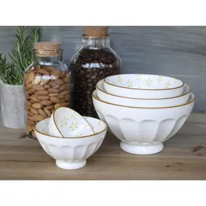 Produkt Set 5ks bílá porcelánová miska s medovými květy uvnitř Arés - Ø15*9 cm Chic Antique