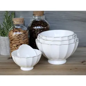 Set 5ks bílá porcelánová miska se zlatým proužkem Arés - Ø15*9 cm Chic Antique