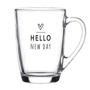 Skleněný hrnek se srdíčkem Hello New Day - 11*8*11 cm / 300 ml Clayre & Eef