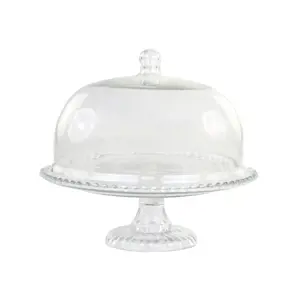 Skleněný podnos na noze s poklopem Glass Dome - Ø 33*26 cm Chic Antique