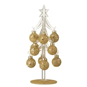 Skleněný stromek se zlatými koulemi Baubles Stars  – 10*10*20 cm J-Line by Jolipa