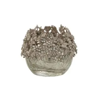 Skleněný svicen na čajovou svíčku se stříbrným zdobením a kamínky Luxy - Ø  8*8cm J-Line by Jolipa