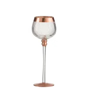 Produkt Skleněný svícen na noze s popraskáním Copper - Ø 9*25cm J-Line by Jolipa