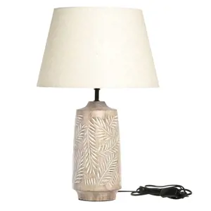 Stolní lampa s dřevěnou základnou a lněným stínidlem Pipp - 37*57 cm/ E27 Chic Antique