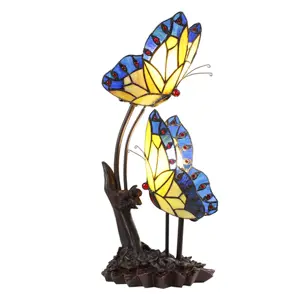 Stolní lampa Tiffany s motýlky Butterfly blue - 24*17*47 cm E14/max 2*25W Clayre & Eef