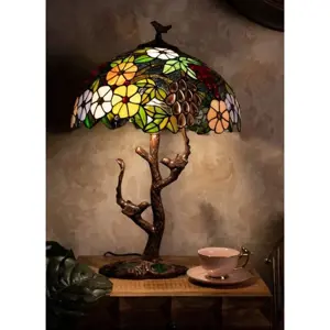 Produkt Stolní lampa Tiffany strom s květy a ptáčky Tree flower - Ø 41*57 cm E27/max 2*60W Clayre & Eef