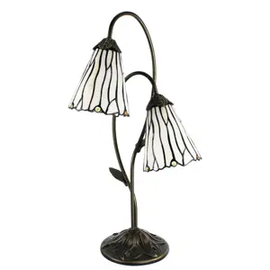 Produkt Stolní Tiffany lampa 2 stínidla hnědé kamínky BrownEye - 35*18*61 cm E14/max 2*25W Clayre & Eef