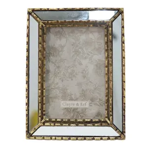 Stříbrno-zlatý antik fotorámeček se zrcadly Pasie - 16*2*20 cm / 10*15 cm Clayre & Eef