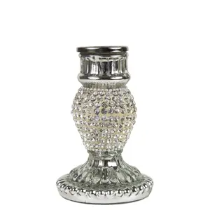 Stříbrný skleněný svícen s kamínky Rhinestone silver S - 10 cm Mars & More