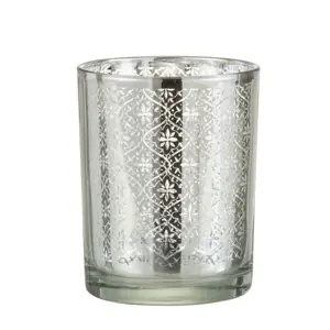Stříbrný skleněný svícen s ornamenty S - 10*10*12,5 cm J-Line by Jolipa