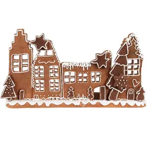 Svícen perníkové městečko na 4 čajové svíčky Gingerbread House - 27*9*15 cm Clayre & Eef