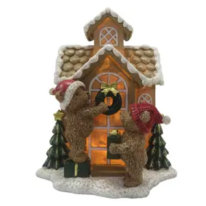 Svítící perníková chaloupka s medvídky Gingerbread House - 15*10*18 cm Clayre & Eef