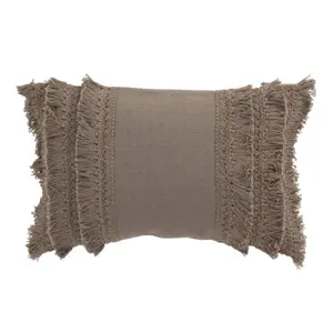 Produkt Taupe bavlněný polštář Fransen s třásněmi - 30*45 cm J-Line by Jolipa