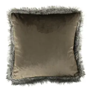 Taupe sametový polštář lemovaný kožešinou Copp - 45*45*10cm Mars & More