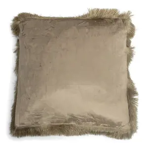 Taupe sametový polštář s třásněmi Smock - 45*45*10cm Mars & More