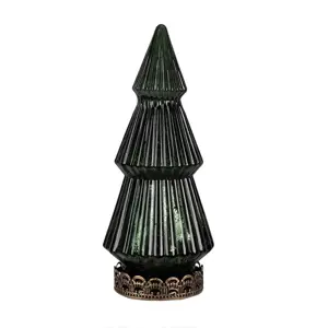 Tmavě zelený skleněný dekorační svítící stromek LED Tree - Ø 13*23 cm  Clayre & Eef