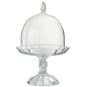 Transparentní skleněný podnos na noze s poklopem Bell Jar L - Ø 16*24cm J-Line by Jolipa