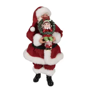 Produkt Vánoční dekorace Santa Claus držící věneček s Elfem - 16*8*28 cm Clayre & Eef