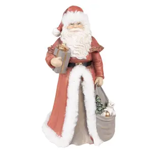 Produkt Vánoční dekorace socha Santa v červeném a s dárky - 16*16*31 cm Clayre & Eef