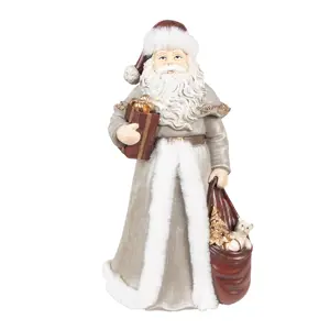 Produkt Vánoční dekorace socha Santa v šedém kabátku a dárky - 16*16*31 cm Clayre & Eef